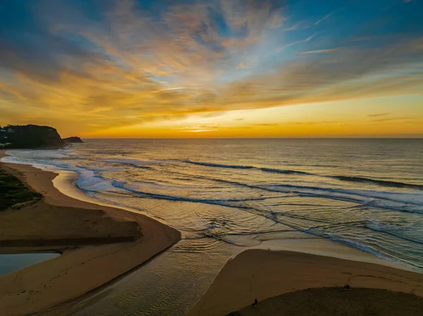 Aerial Sunrise High Clouds Gentle Sea Avoca Lagoon Avoca Beach — Fotografia de Stock