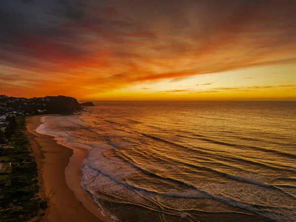 Aerial Sunrise High Clouds Gentle Sea Avoca Lagoon Avoca Beach — Foto de Stock