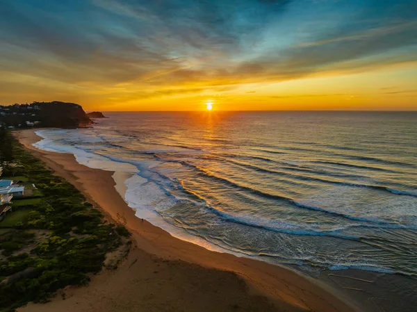 Aerial Sunrise High Clouds Gentle Sea Avoca Lagoon Avoca Beach — Stockfoto