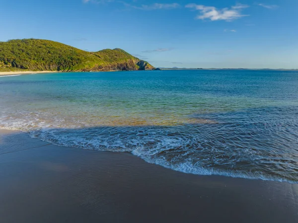 Elizabeth Sahili gündüz deniz manzarası Barrington Sahili, NSW, Avustralya 'daki Pasifik Palms' taki Booti Booti Ulusal Parkı ile çevrilidir..