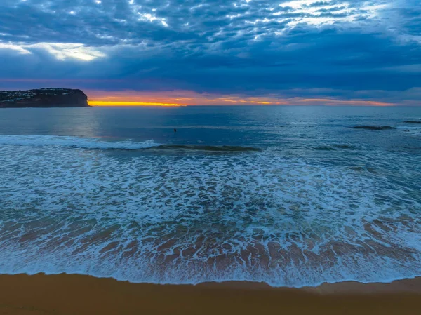 Aerial Sunrise Medium High Cloud Filled Sky Small Waves Macmasters — Stok fotoğraf