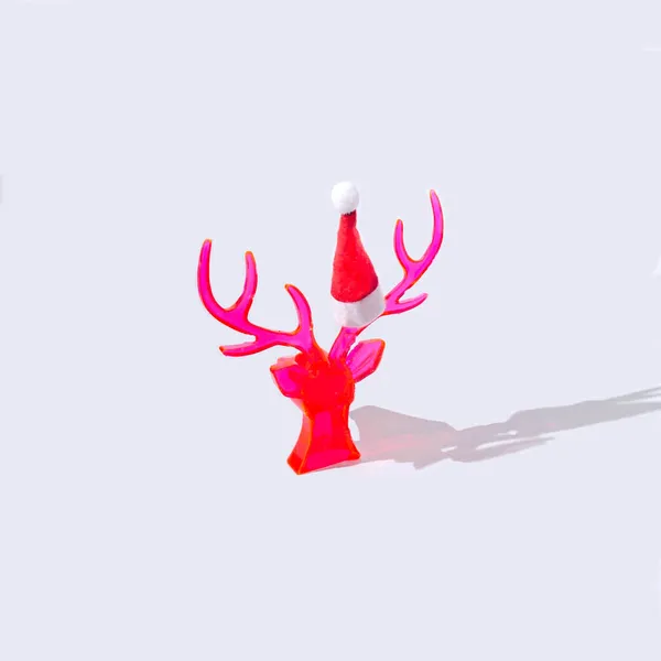 Neon Red Reindeer Head Wearing Santa Hat View Back Isolated — Stock Photo, Image