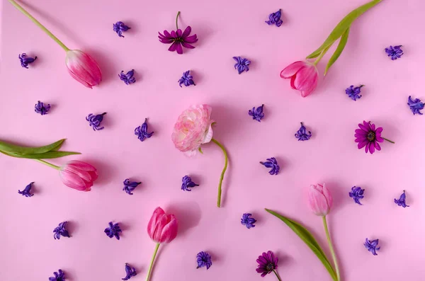 Lovely Elegant Spring Summer Floral Wallpaper Pattern Made Pink Tulips — Stock Photo, Image