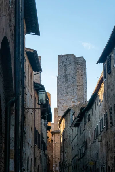 Hoofdstraat Van Het Middeleeuwse Stadje San Gimignano Toscane — Stockfoto