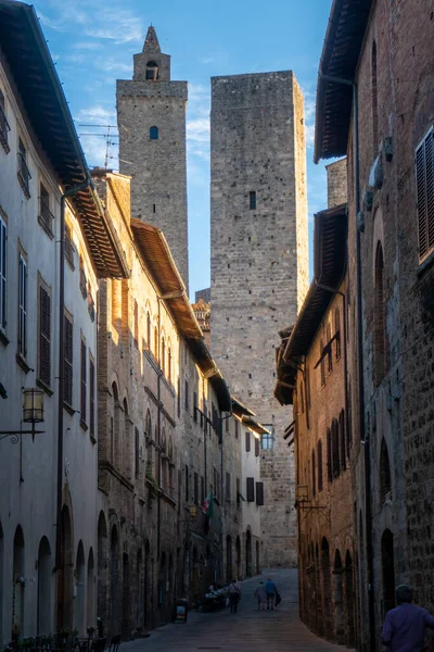 Main Street Little Medieval Town San Gimignano Tuscany Stock Picture