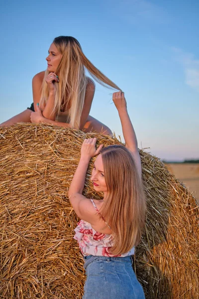 Portrait Girls Field — Stockfoto