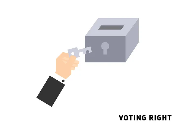 Man Put Key Unlock Ballot Box Polling Vector Illustration — Stock Vector