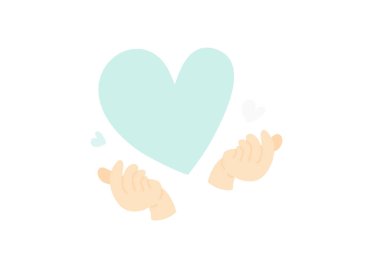 açık mavi kalp vektörü aşk parmağı işareti pankartı beyaz arkaplanda izole