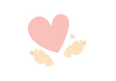 Beyaz zemin üzerinde aşk parmağı işareti olan gül kalp vektörü