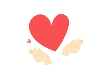 Beyaz zemin üzerinde aşk parmağı işareti olan kırmızı kalp vektörü izole edildi