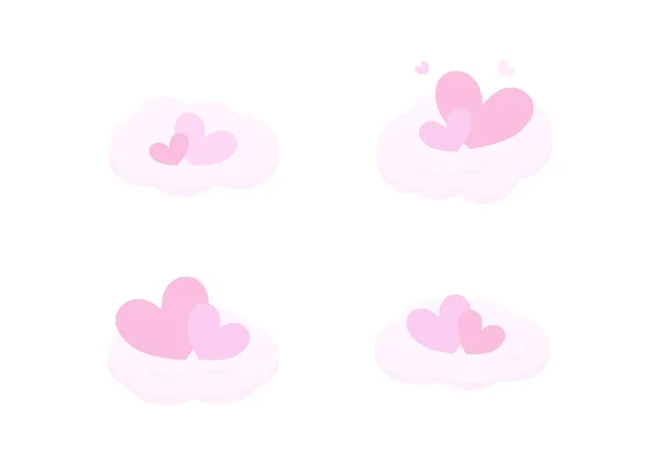 ピンクの雲のベクトルとハートのシンボルが白い背景に孤立していて — ストックベクタ
