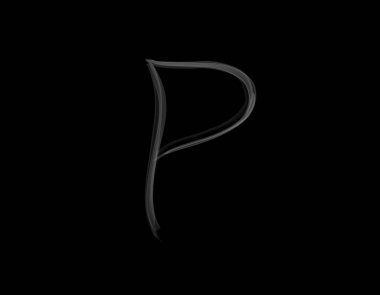 Duman alfabesinin gerçekçi P alfabesi şekli koyu arkaplanda yayılıyor