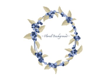 beyaz arkaplanda yaban mersini oval çiçek çerçeve vektörü izole