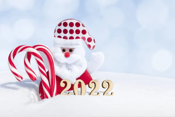 Happy New 2022 Year Greeting Card Banner Miniature Santa Claus — Stock Photo, Image