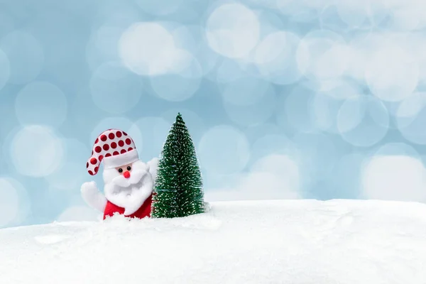 Santa Claus Saint Nicholas Christmas Tree Natural Snow Gentle Blue — Stock Photo, Image