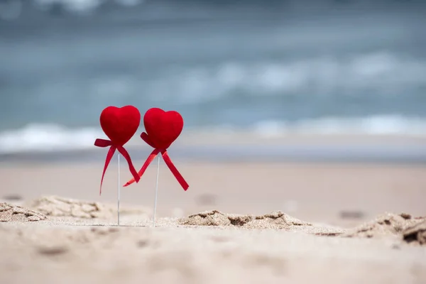 Romantisches Date Liebespaar Strand Flitterwochen Happy Valentine Day Konzept Kreative — Stockfoto