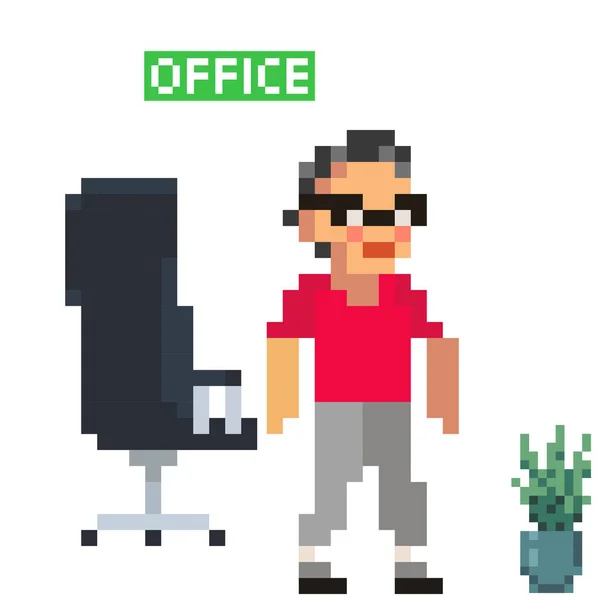 Businessman Isolated White Background Office Man Suitcase Pixel Game Style — Image vectorielle