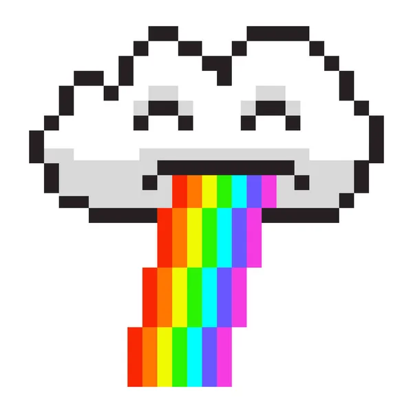 Vector Pixel Arte Nube Arco Iris Dibujos Animados Aislados — Vector de stock