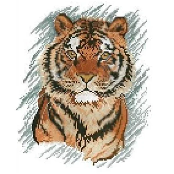 Cabeza de tigre de píxel sobre fondo blanco — Vector de stock