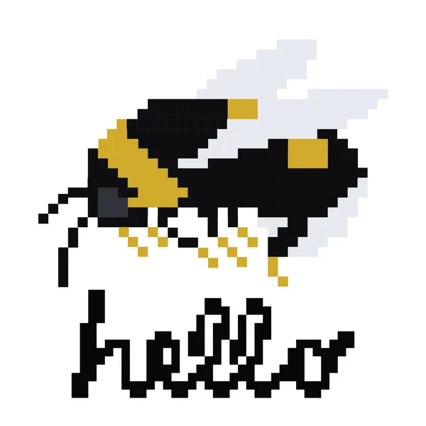 ピクセルアートビー 蜂虫虫ピクセルアートビデオゲームアイコンのバンブルミツバチ虫 ピクセルアートビー漫画 — ストックベクタ
