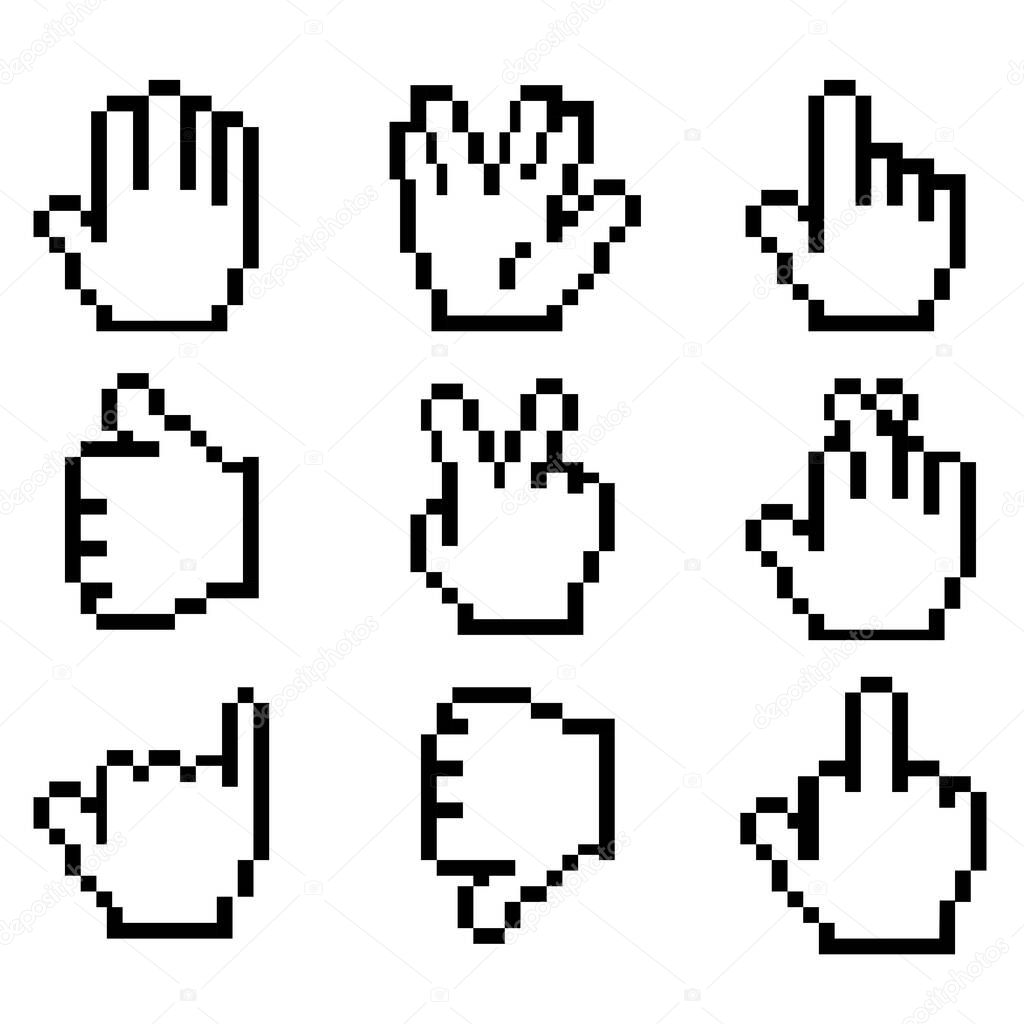 Set of hand icons. Pixel art - cool swag image
