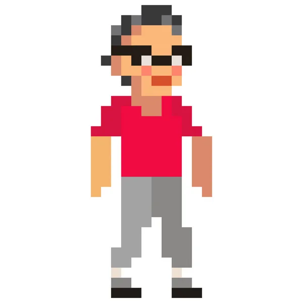 Hombre Con Chaqueta Gorra Pixel Arte — Vector de stock