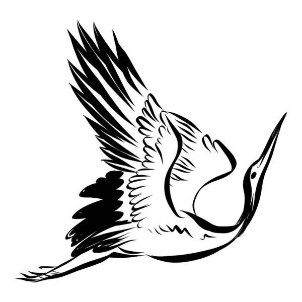 Logo Bangau Putih Hitam Vektor Clip Art - Stok Vektor