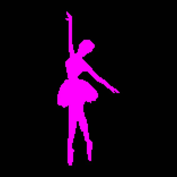 Rosa Ballerina tanzt auf der Bühne. 8 bit pixel ballerina. Vektorabbildung auf schwarzem Hintergrund — Stockvektor