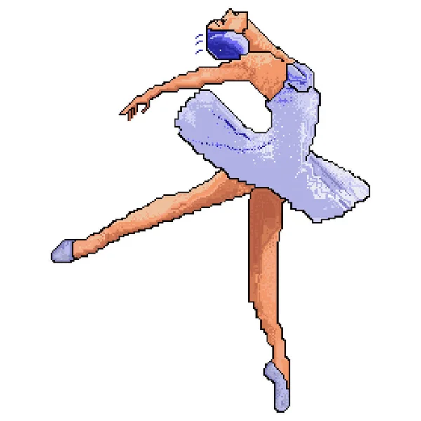 Bailarina em tutu lacedress, sapatos pontiagudos, dança e posando, balé vetorial. Bailarina de pixel de 8 bits. NFT — Vetor de Stock