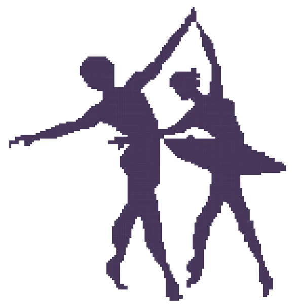 Silhueta ilustração de um casal dançando balé. Bailarina de pixel de 8 bits. Ilustração vetorial sobre fundo branco. NFT — Vetor de Stock