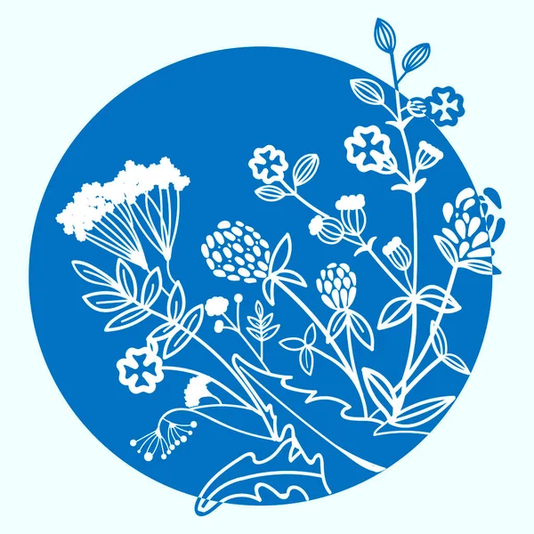 Motif floral pour le design. Petites fleurs et feuilles bleues. Fond bleu foncé. Texture florale moderne.L'élégant le modèle pour les impressions de mode. — Image vectorielle
