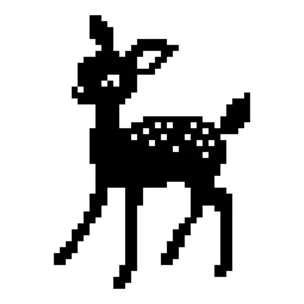 Píxeles de nieve de 8 bits y ciervos. Animales para juegos de activos en ilustraciones vectoriales. Ciervo en invierno para los patrones de puntada cruzada. Estilo de píxel de 8 bits. — Archivo Imágenes Vectoriales