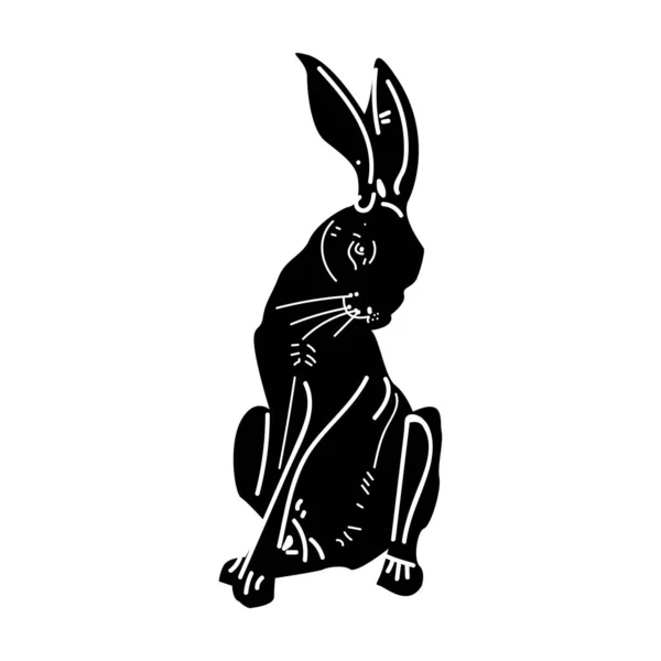 Дикий Заяц Кролик Прыгает Милый Кролик Кони Убегает Ручной Рисунок — стоковый вектор