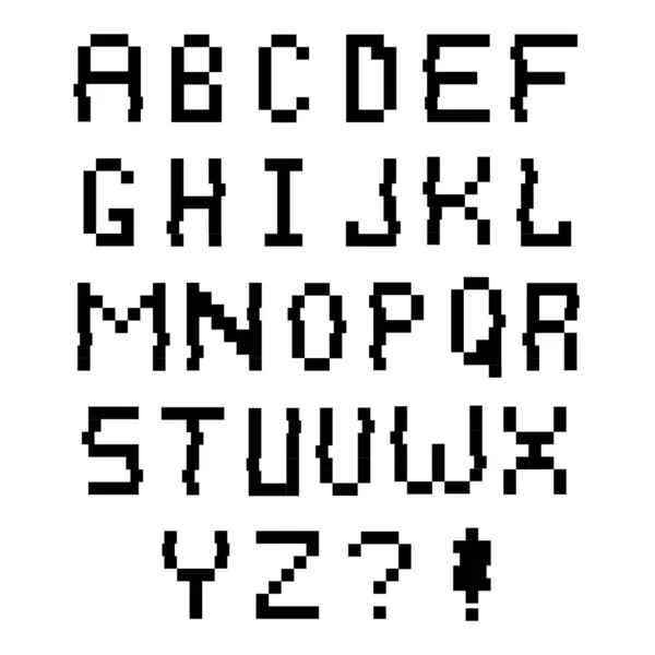 Pixel Retro Font Video Computer Game Design Bit Letters Numbers — Stock Vector