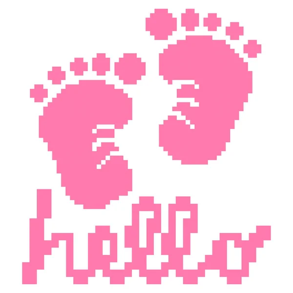 Baby Mädchen Duschkarte Ankunftskarte Mit Text Pixel — Stockvektor