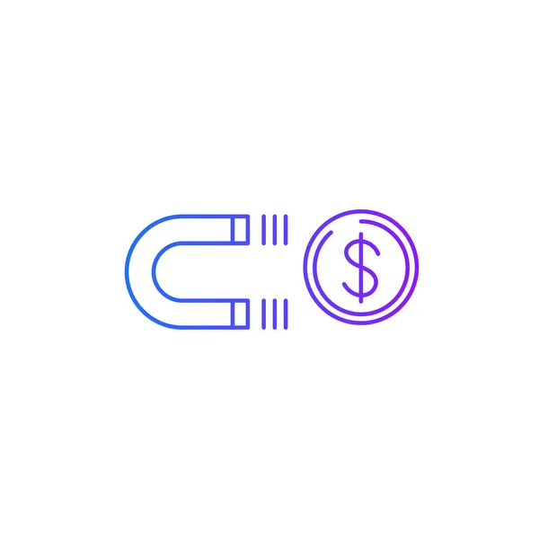 Power Coin Doları Manyetik Etki çizgisi simgesi. Beyaz arkaplanda izole edilmiş..