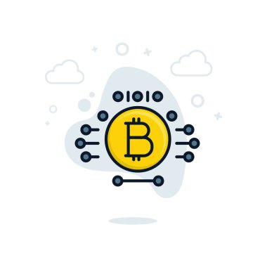 Şifreli para birimi simgesi. Vektör illüstrasyonu. Şifreleme para birimi renk simgesi kavramı