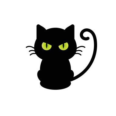 Siyah kedi beyaz arka planda izole edilmiş.