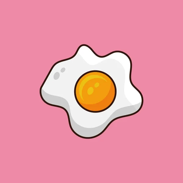 Kırmızı arka planda sahanda yumurta karikatürü. Vektör çizimi. Kahvaltı yumurtası. İyi bir ruh hali için besleyici kahvaltı..