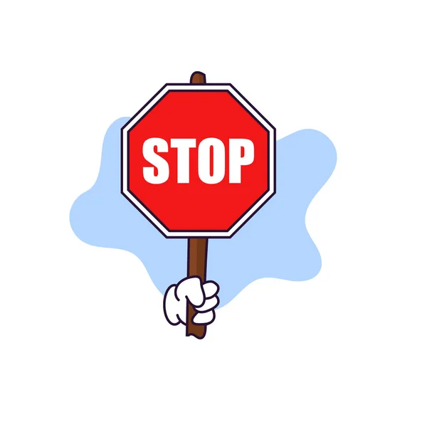 Kreskówkowa Ręka Trzymająca Znak Stopu Ilustracja Wektora Izolowane Białym Tle — Wektor stockowy