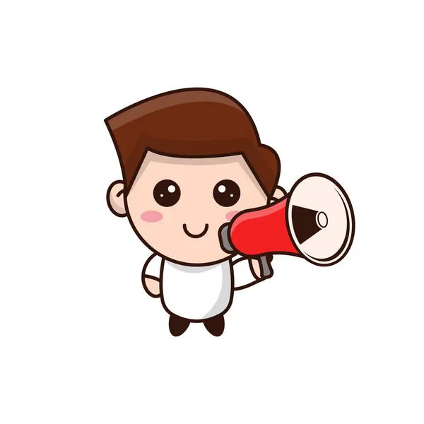 Cartoon Young Guy Holding Megaphone Vector Illustration Isolated White Background — Stock Vector