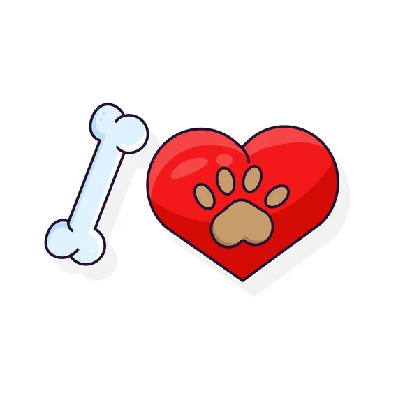 Cartoon Wie Hundekonzept Hundeknochen Mit Herz Und Hundepfote Vector Illustration — Stockvektor