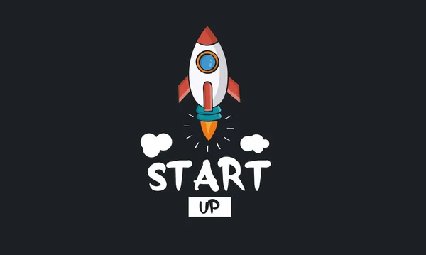 Start Concept Comic Start Text Rocket Launch Trendy Flat Vector — Stock Vector