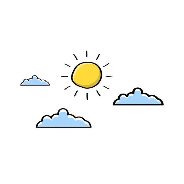 Sonne Und Wolke Cartoon Vektor Konzept Handgezeichnete Vektor Illustration Skizzenstil — Stockvektor