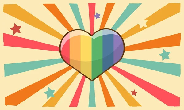 프라이드 역방향 Old Retro Gay Pride Heart Sunray Background Retro — 스톡 벡터