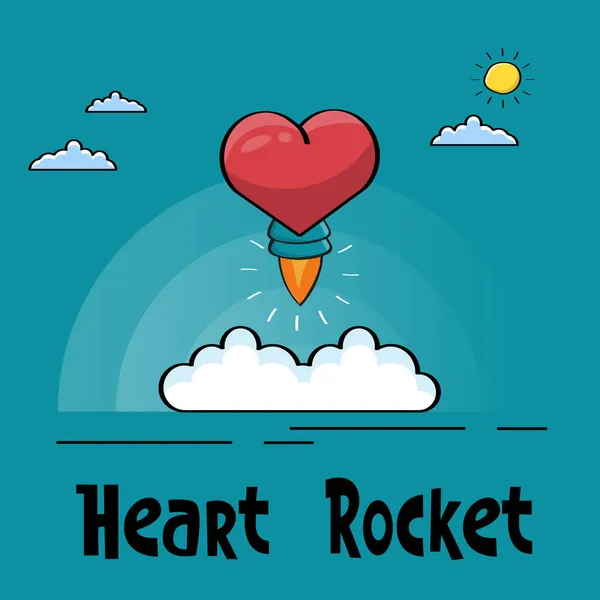 Heart Rocket Concept Herz Mit Raketenstart Trendige Flache Vektor Raketensymbole — Stockvektor