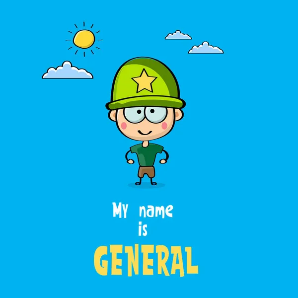 Vektör komik karikatür şirin general. Benim adım genel vektör konsepti. Süper ordu funky karakteri.