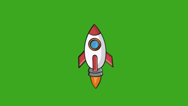 卡通火箭在绿屏背景下发射 2D无缝隙运动动画镜头 航天器启动 宇宙飞船发射进入太空 4K环动画 — 图库视频影像