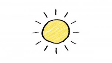 El çizimi güneş animasyonu. Gerginlik etkisi. Wiggly Stop Motion animasyonu. 2D geçiş - içeri ve dışarı