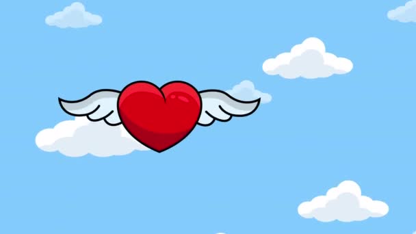 Coeur Dessin Animé Avec Des Ailes Voler Animation Vidéo Animation — Video